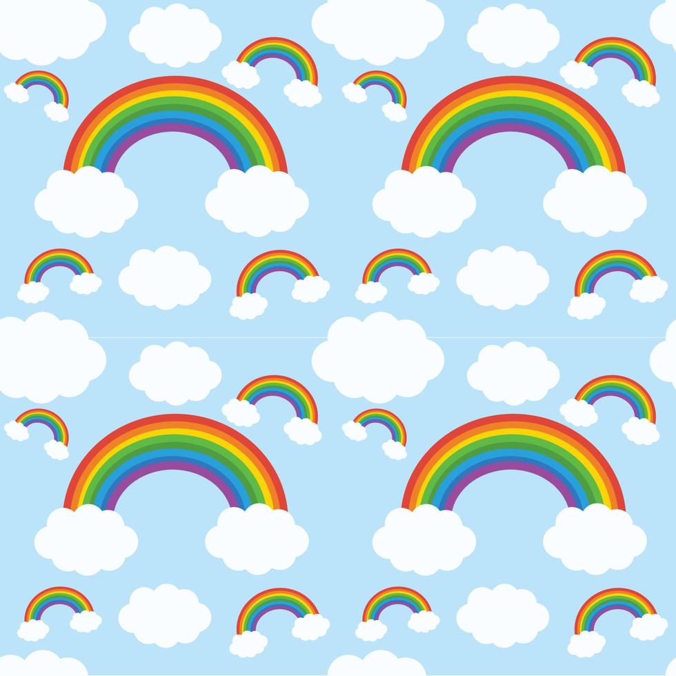 Rainbow and clouds in the blue sky.Weather concept.Wallpaper and background.Texture or pattern.Kids and childish.Banner for card.Cartoon vector illustration.Wrapping paper.Flat design.Graphic.Clipart.