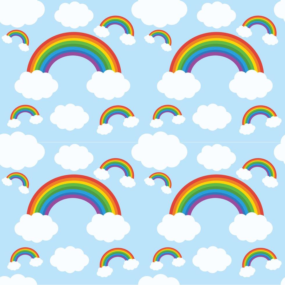 arco iris y nubes en el cielo azul.concepto meteorológico.fondo de pantalla y fondo.textura o patrón.niños e infantiles.banner para tarjeta.ilustración vectorial de dibujos animados.papel de regalo.diseño plano.gráfico.clipart. vector