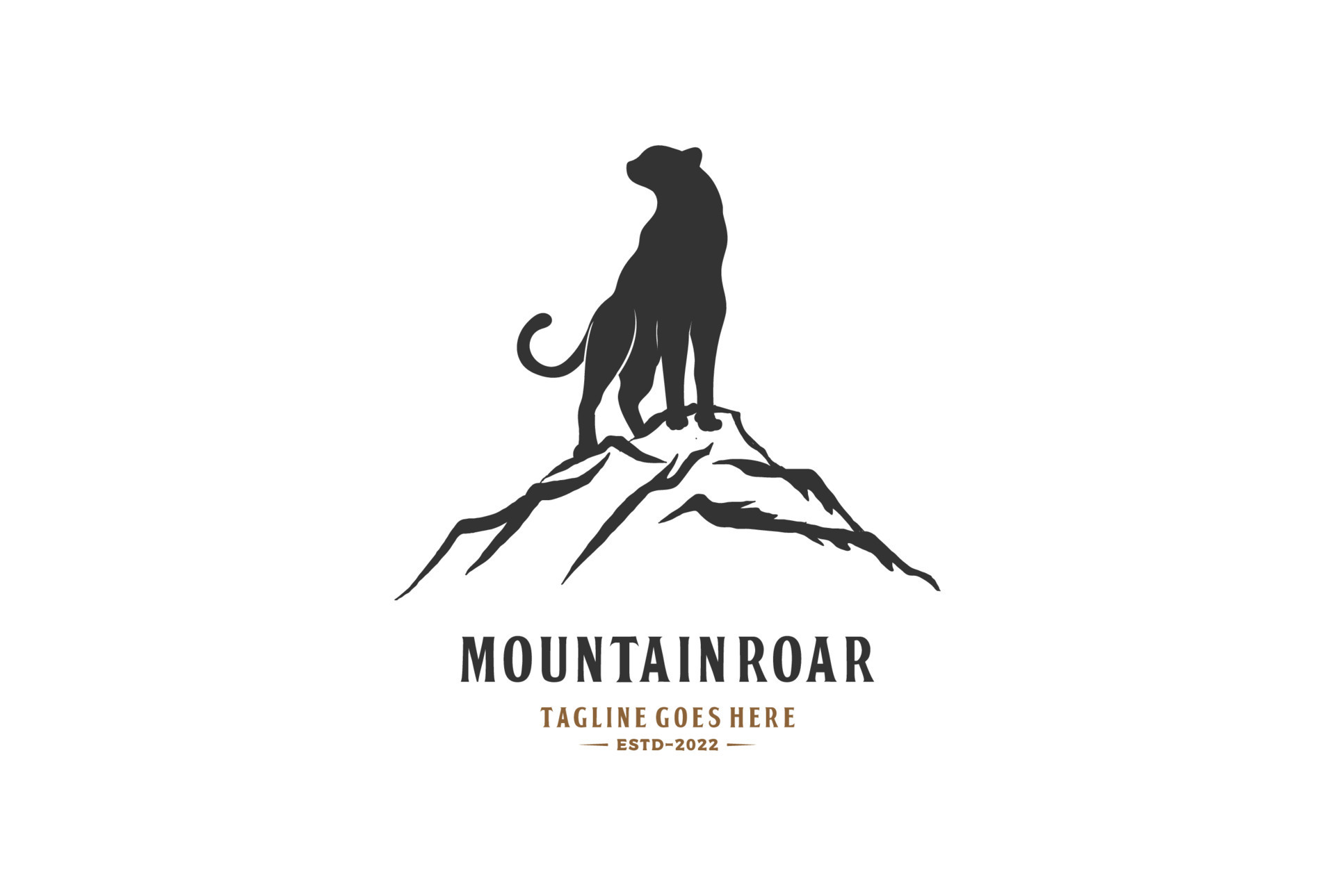 Mountain Rock with Jaguar Tiger Leopard Cheetah Puma Silhouette Logo