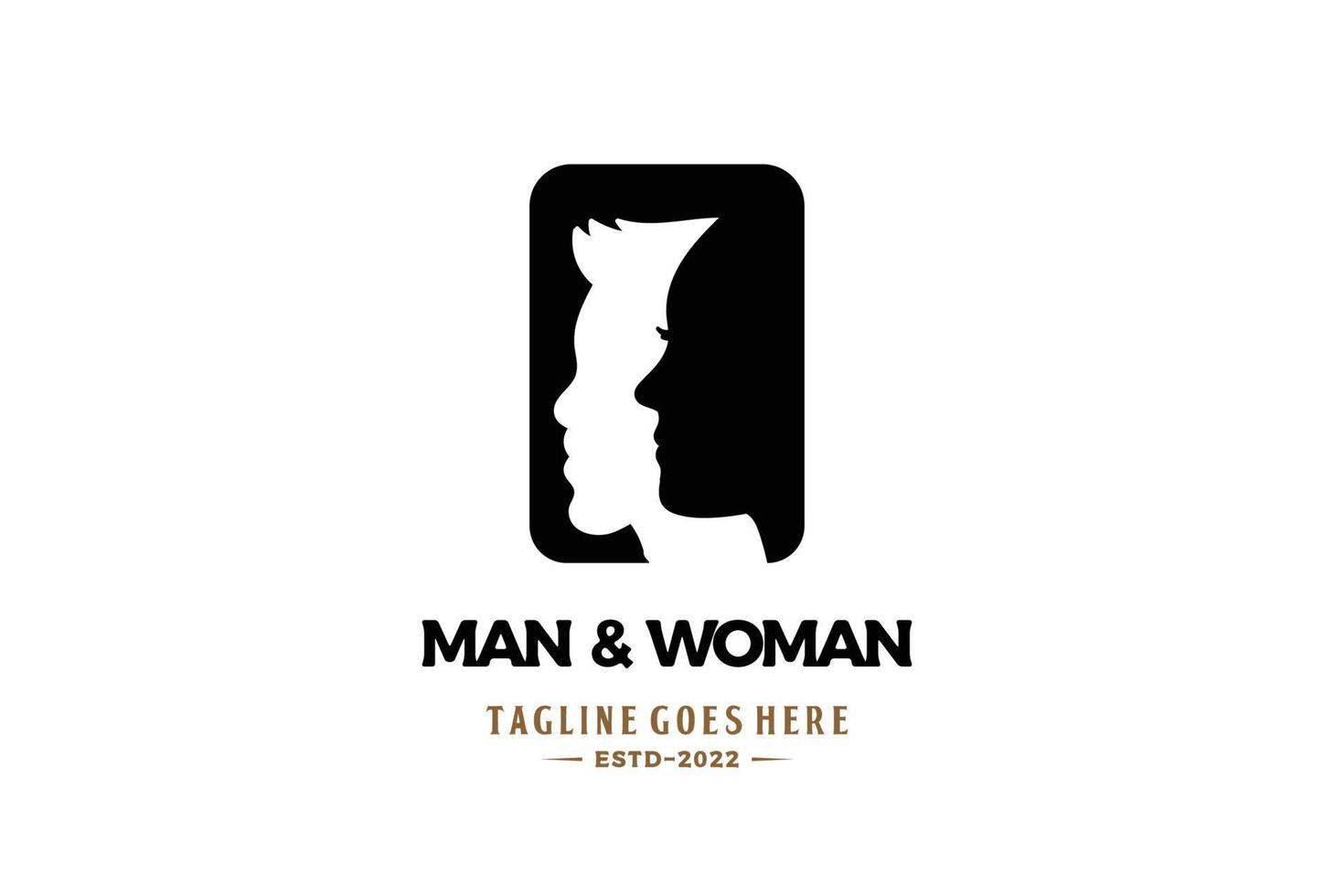 Simple Vintage Man and Woman Face Head Silhouette Logo Design Vector