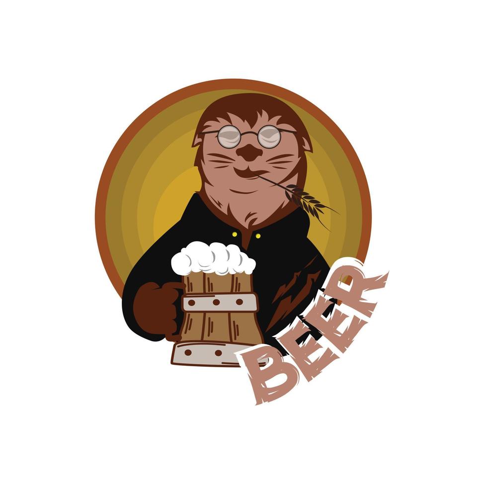 Grizzly Bear with a beer mug. Brewer with a glass cup. vector