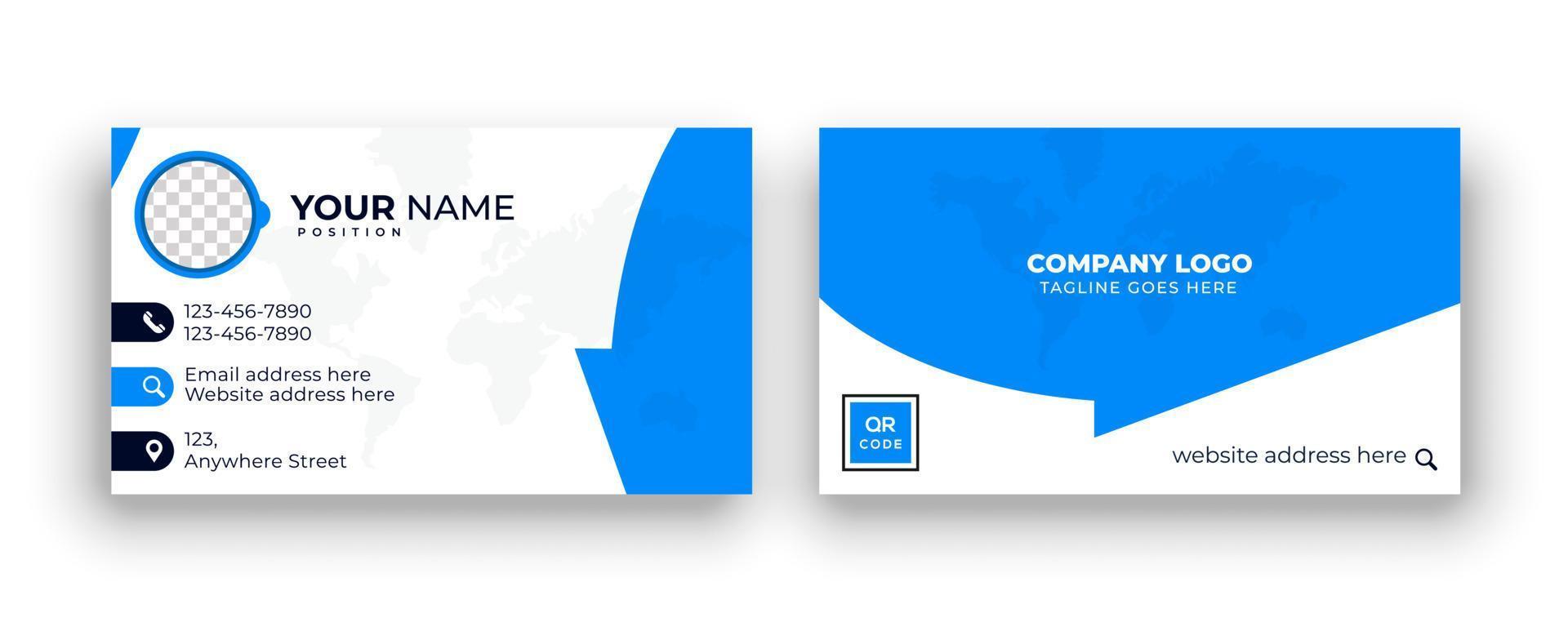 Double sided simple business card design with the user interface. Creative and clean visiting card. Modern blue business card print template. vector