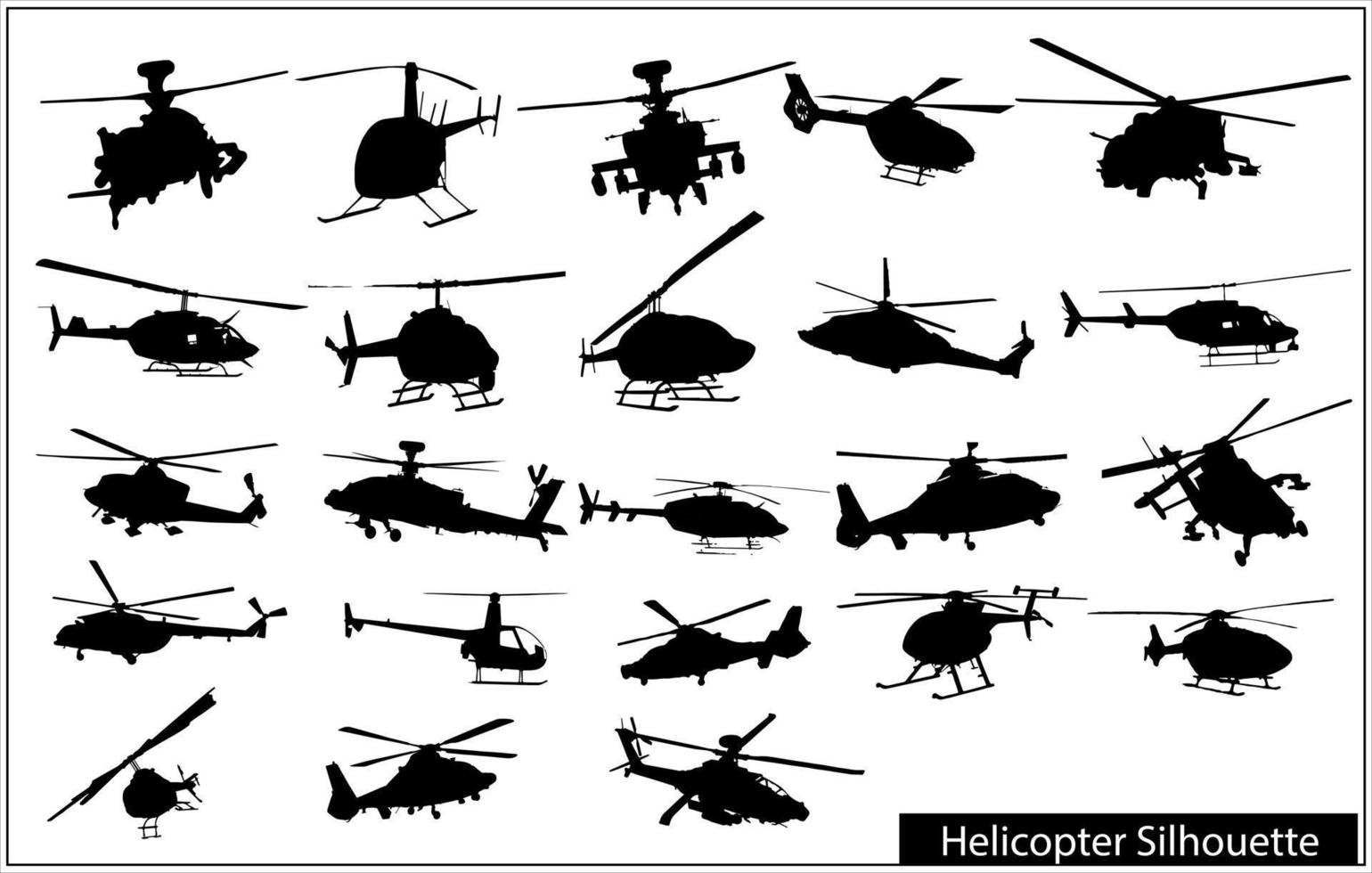 Vector helicopter detailed silhouettes collection