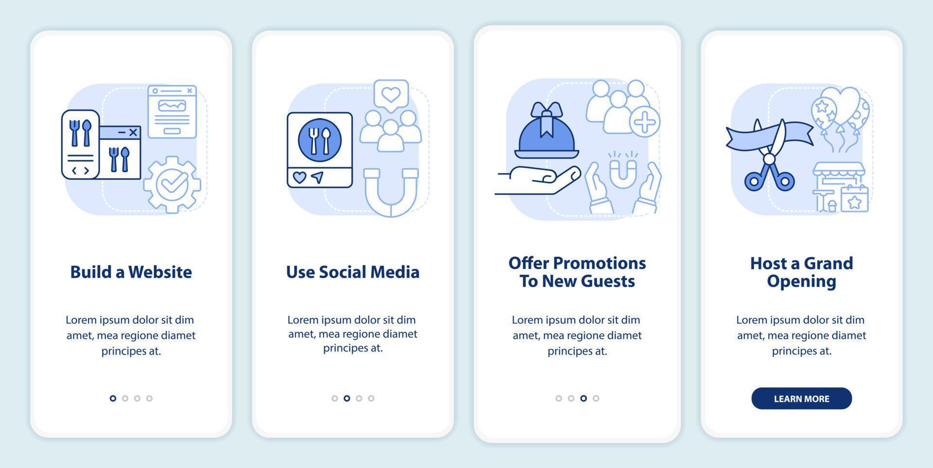 anuncio de restaurante efectivo pantalla de aplicación móvil de incorporación azul claro vector
