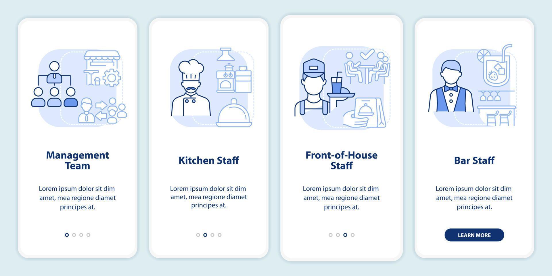 Hiring restaurant employees light blue onboarding mobile app screen vector