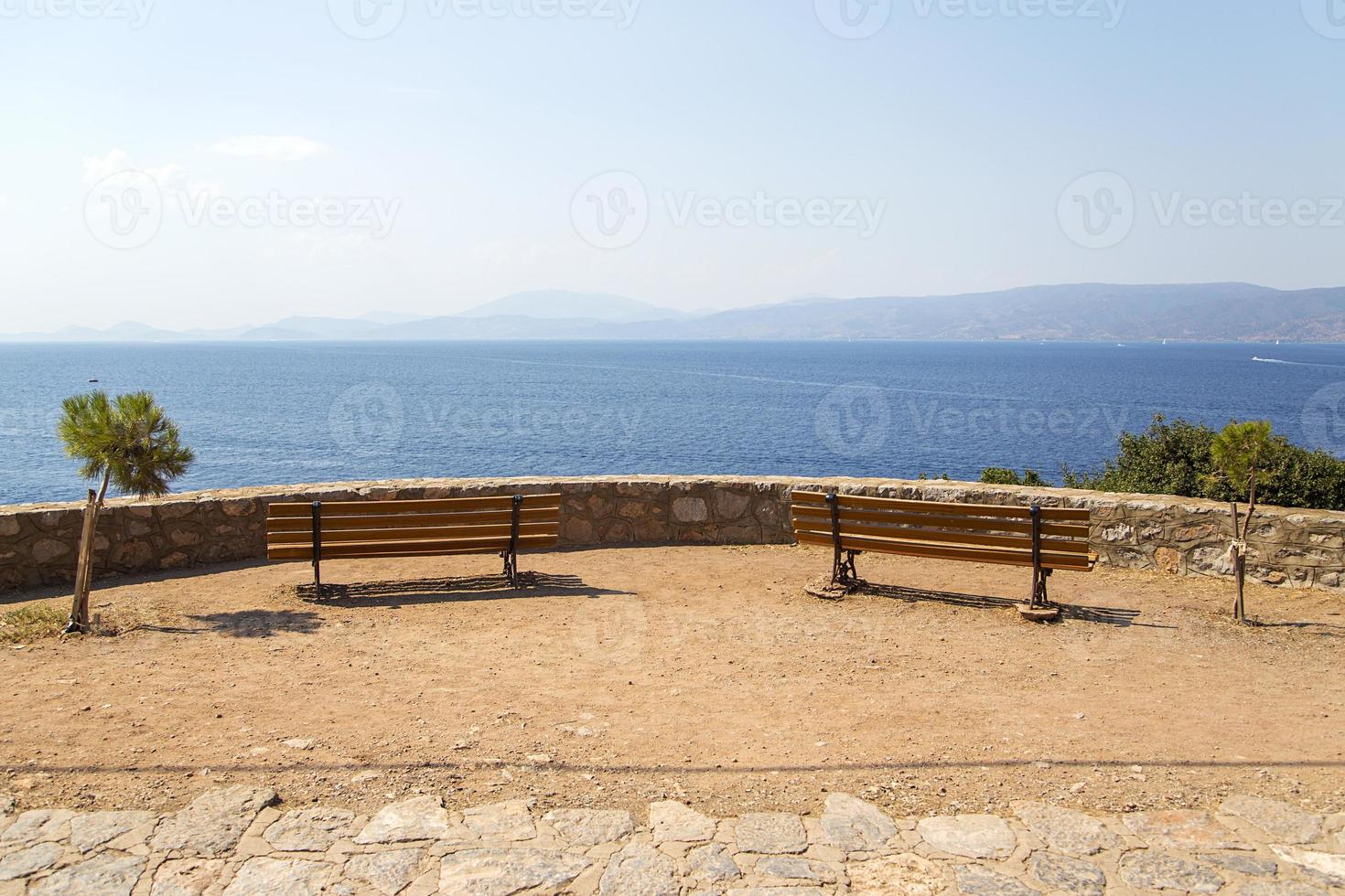 Seaside viewpoint on Hydra island in Greece photo