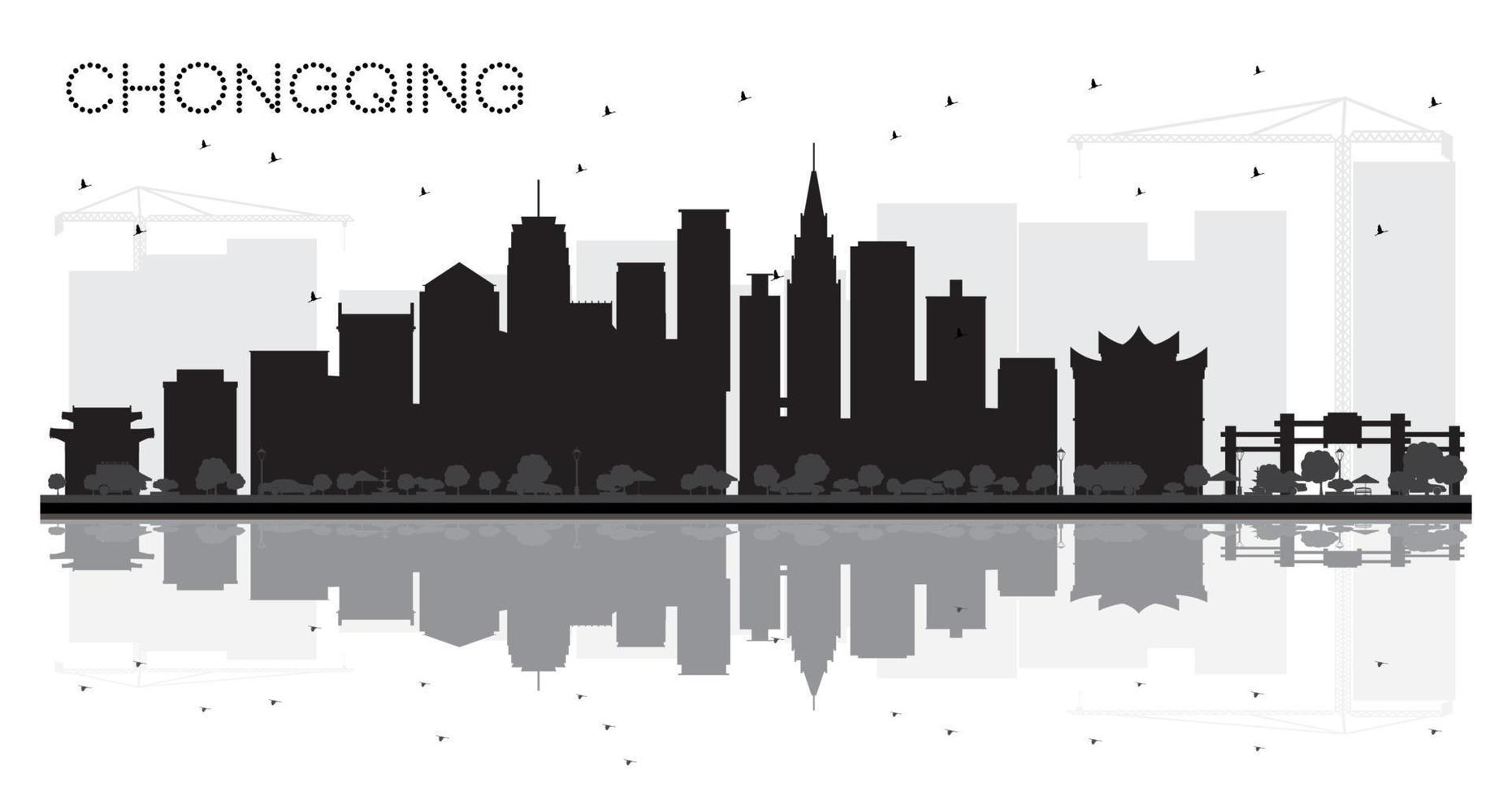 Chongqing China City skyline black and white silhouette with Reflections. vector