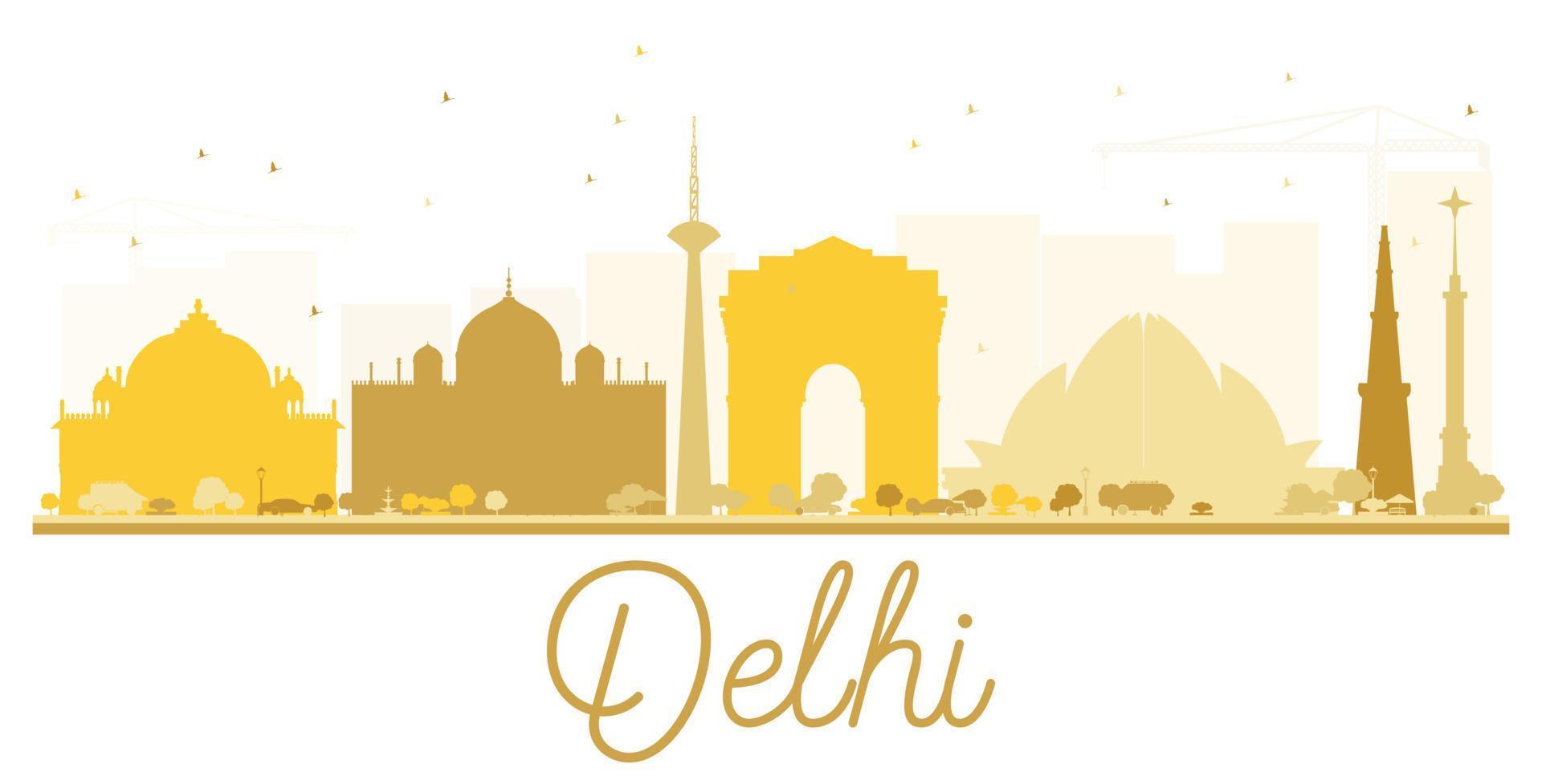 silueta dorada del horizonte de la ciudad de delhi. vector