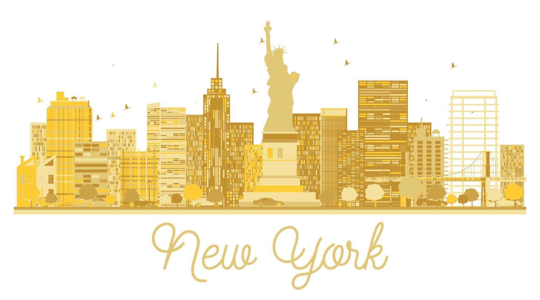 silueta dorada del horizonte de la ciudad de nueva york. vector