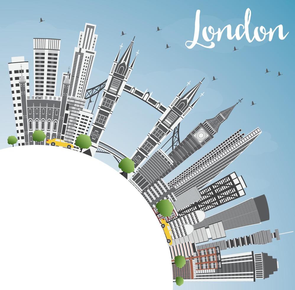 London England Skyline with Gray Buildings, Blue Sky and Copy Space. vector