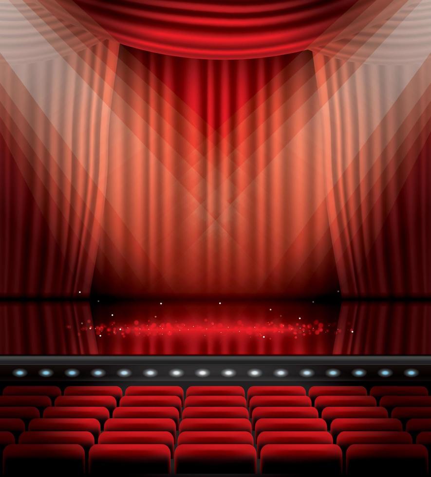 Open Red Curtains with Seats and Copy Space. vector