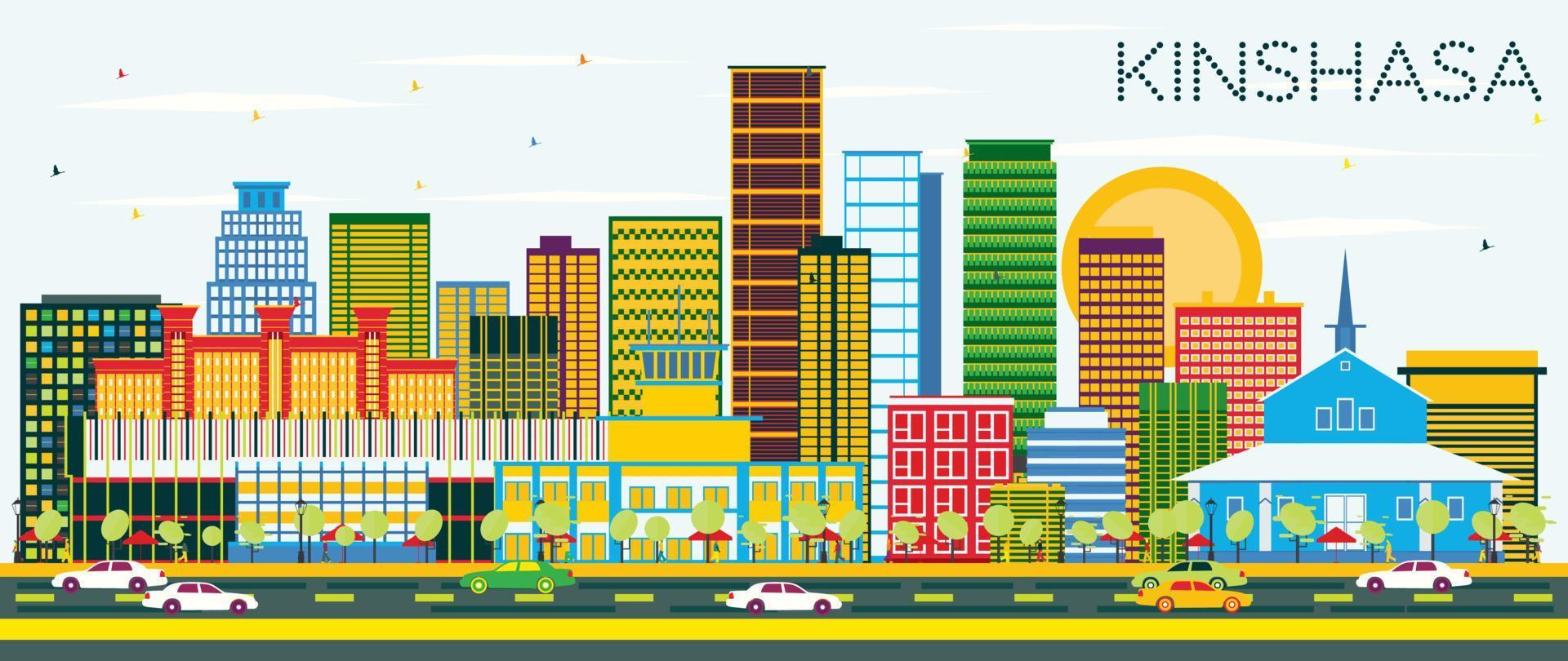 Kinshasa Skyline with Color Buildings and Blue Sky. vector