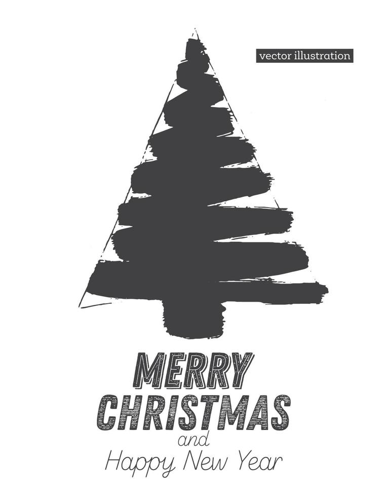 Christmas Tree Sketch Isolated on White Background. Merry Christmas. vector