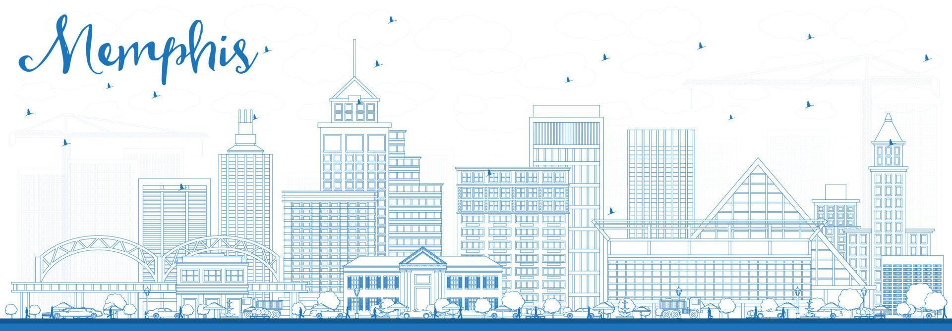 delinear el horizonte de memphis con edificios azules. vector