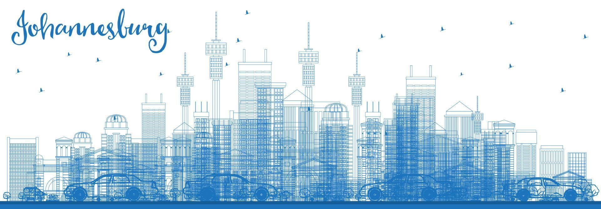 Outline Johannesburg Skyline with Blue Buildings. vector