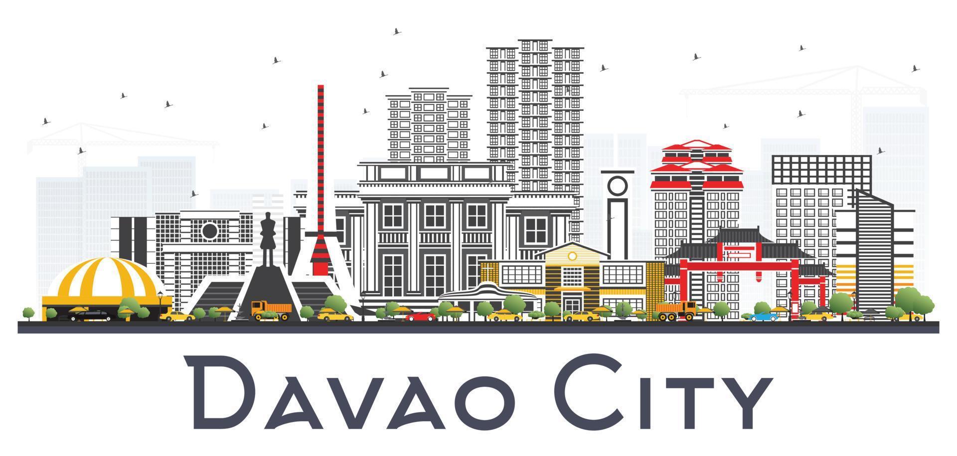 horizonte de la ciudad de davao filipinas con edificios grises aislados sobre fondo blanco. vector