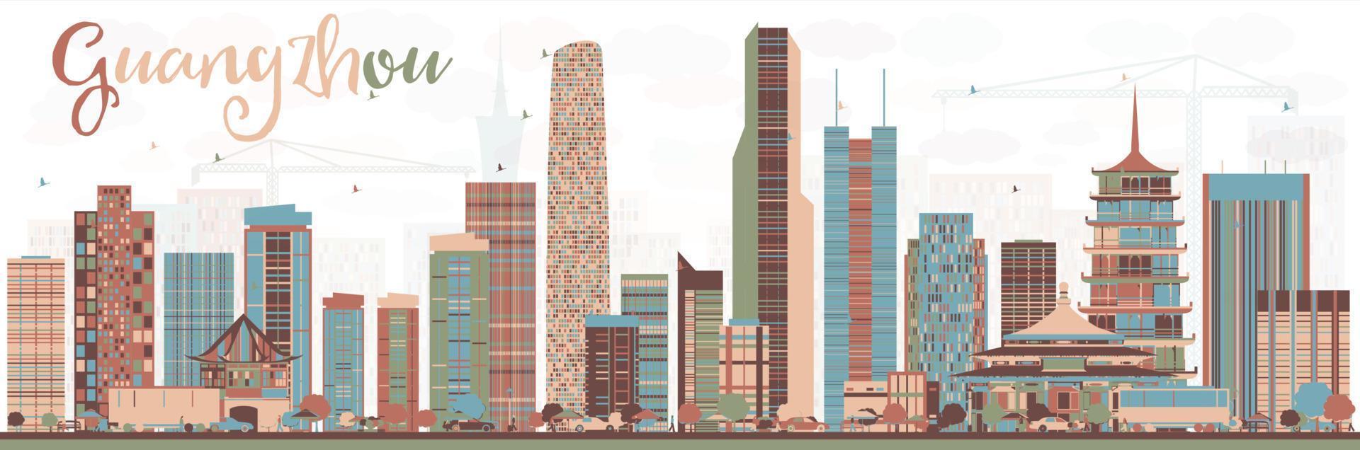 Abstract Guangzhou China City Skyline with Color Buildings. vector