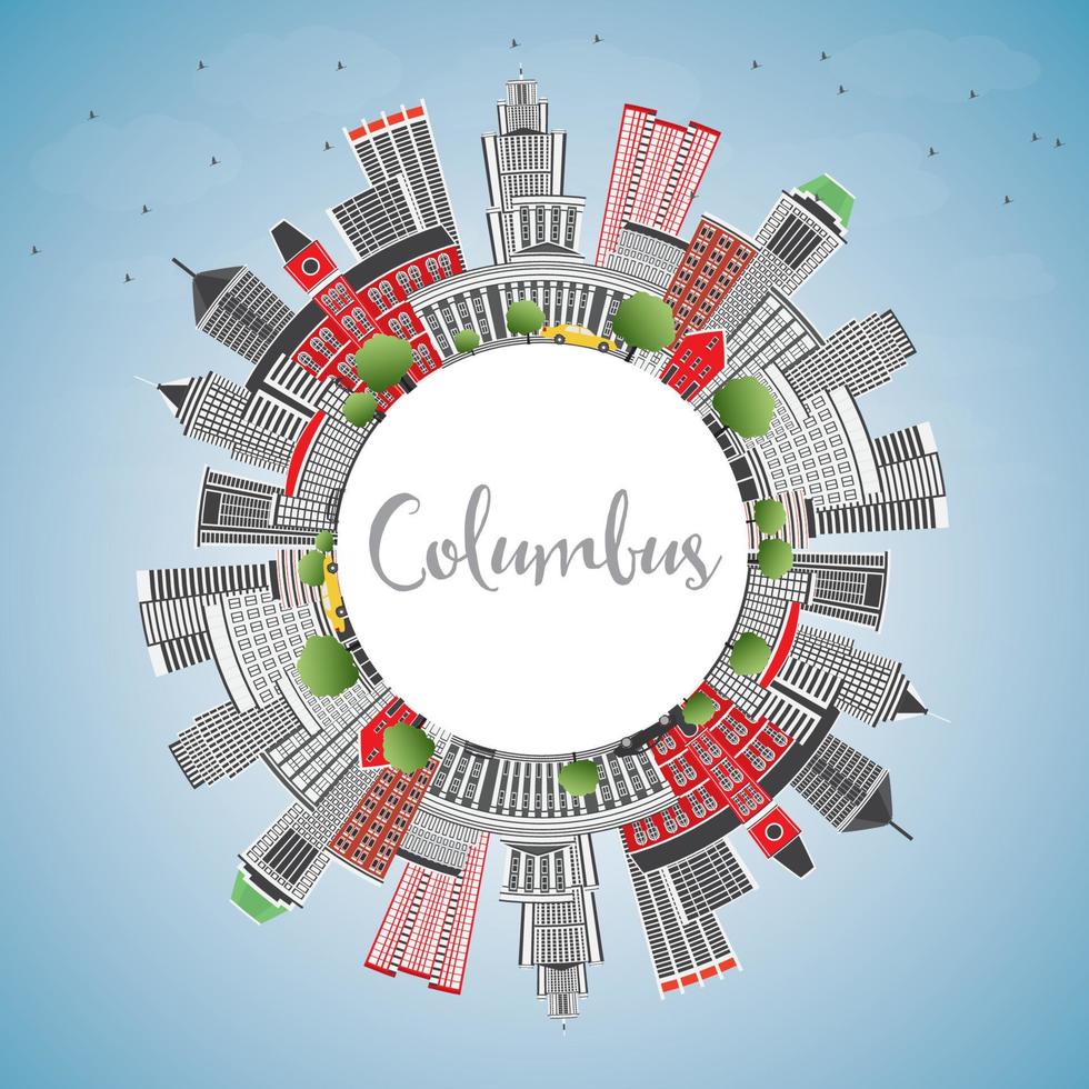 Columbus Skyline with Gray Buildings, Blue Sky and Copy Space. vector