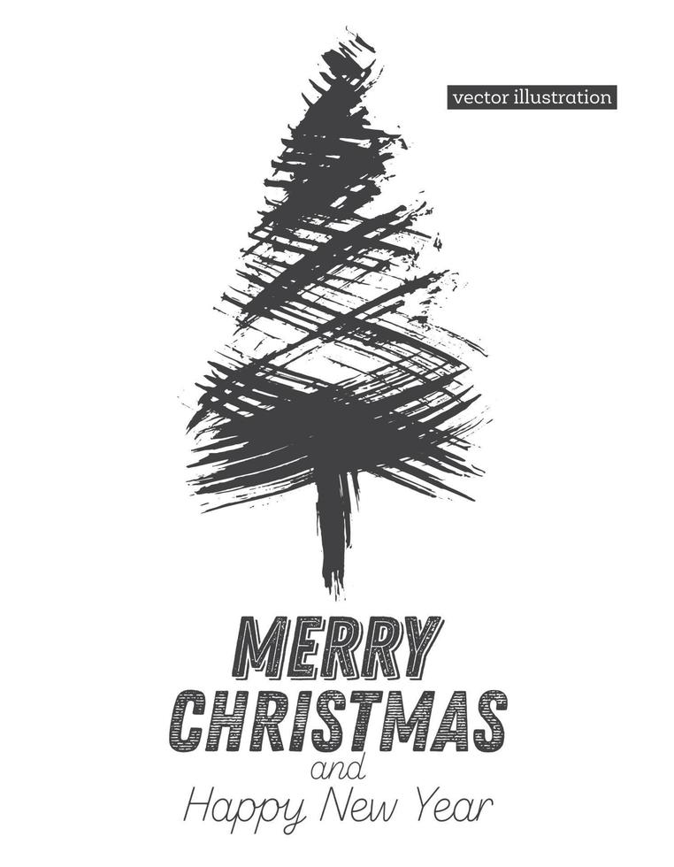 Christmas Tree Sketch Isolated on White Background. vector