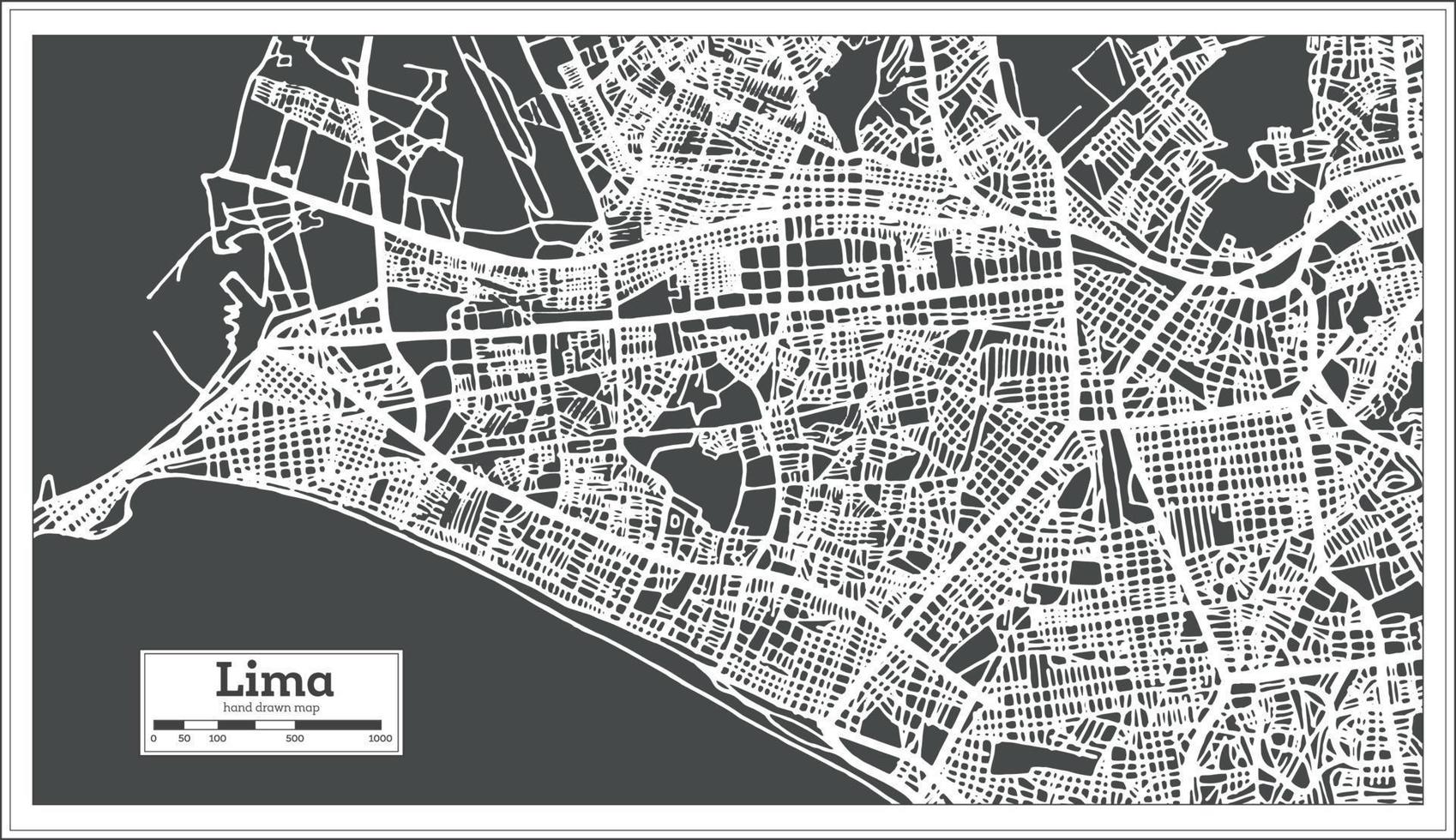 mapa de la ciudad de lima perú en estilo retro. esquema del mapa. vector