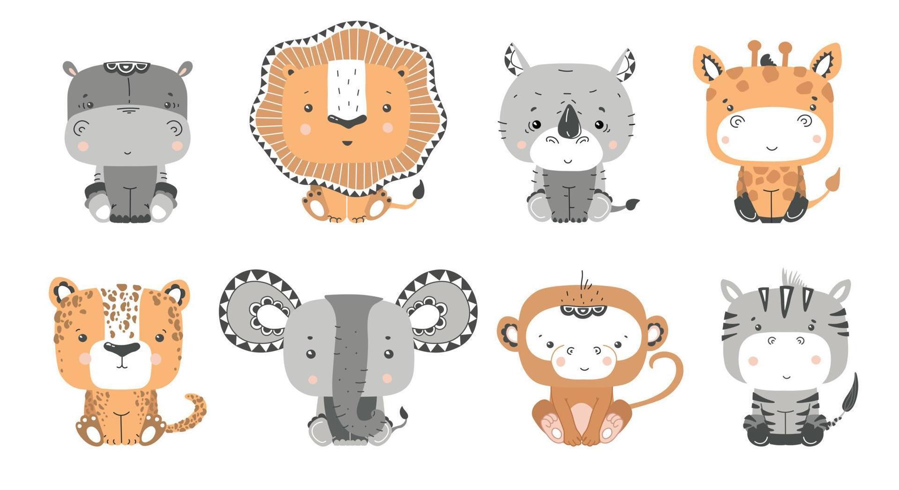 Set of cute animals. Vector illustration in the style of flat.