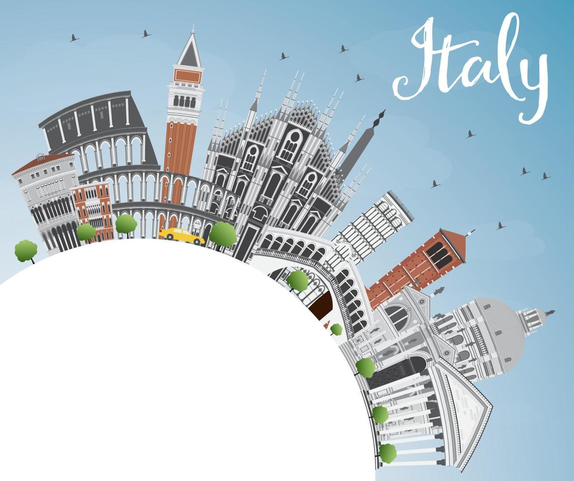 Italy Skyline with Landmarks and Copy Space. vector