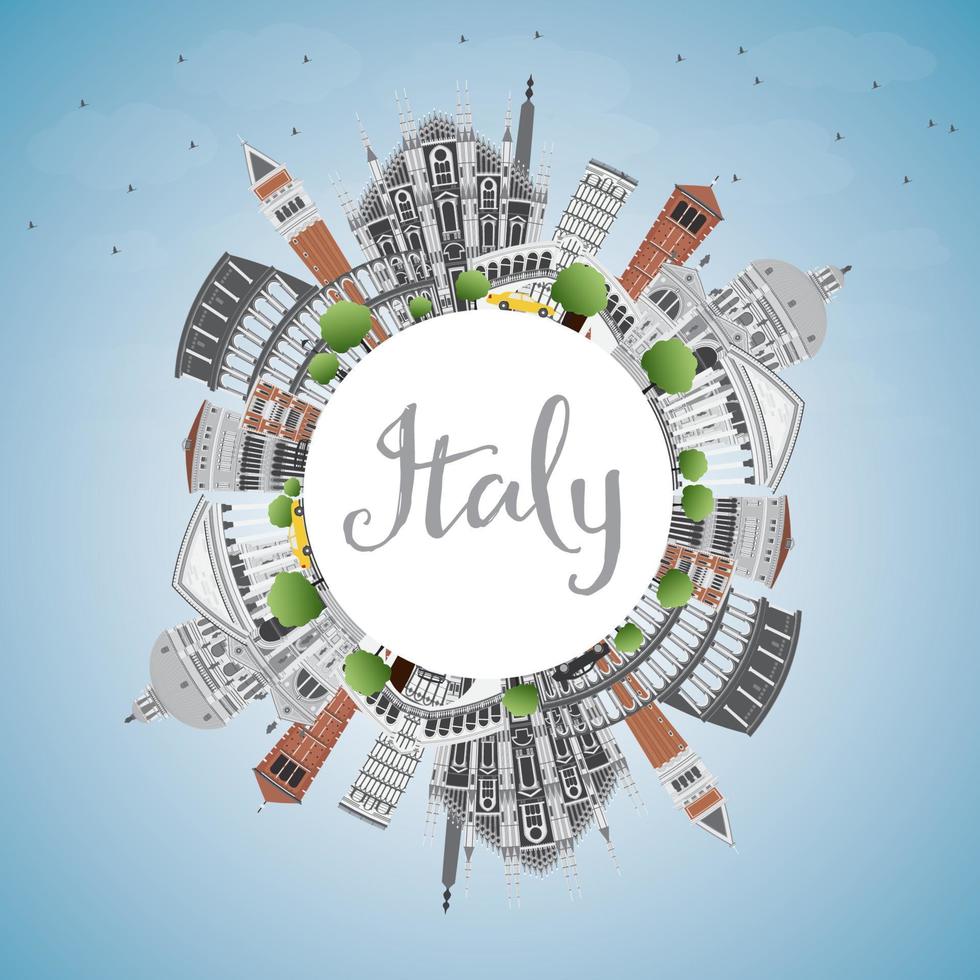 Italy Skyline with Landmarks and Copy Space. vector