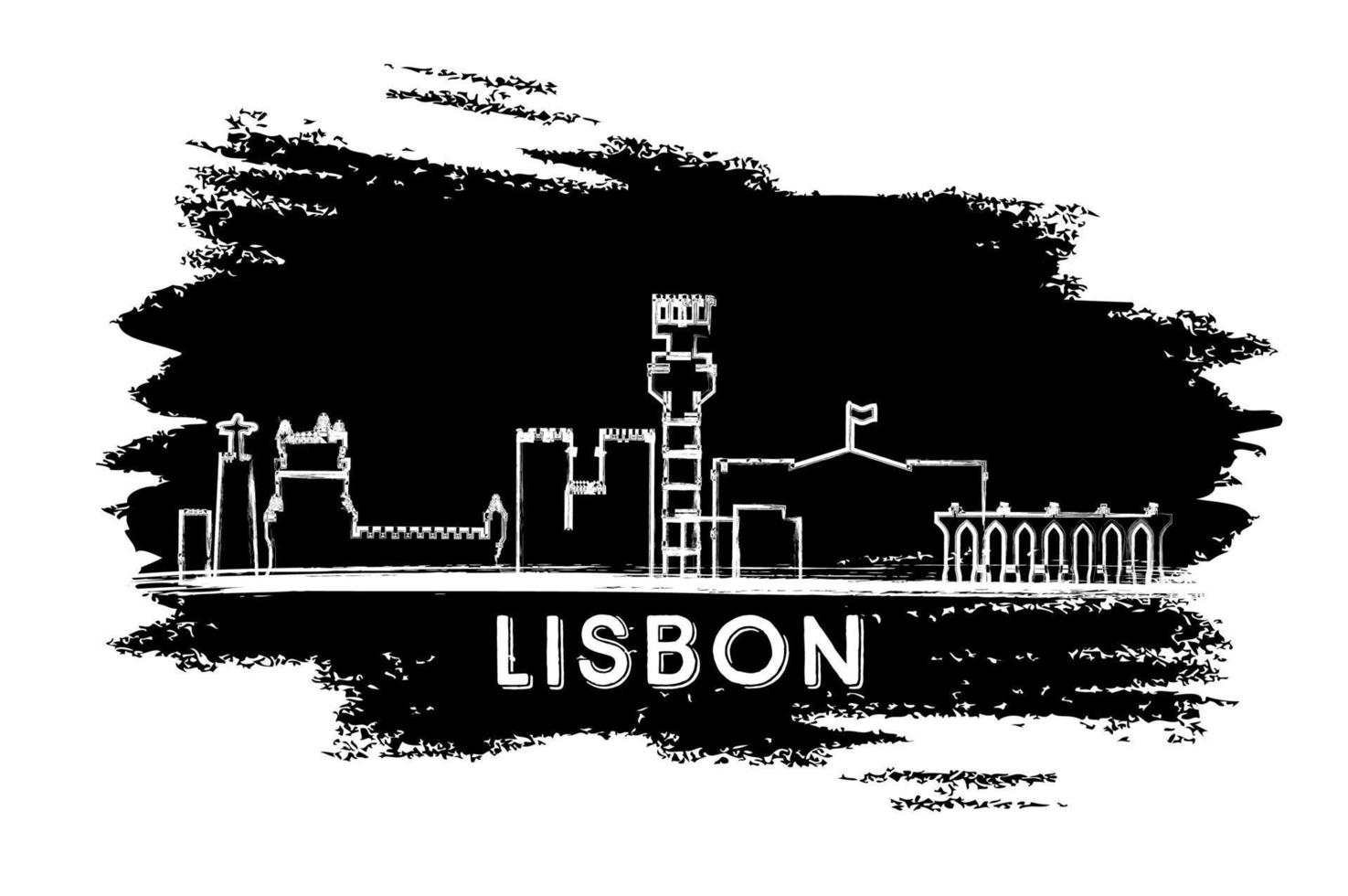 Lisbon Skyline Silhouette. Hand Drawn Sketch. vector