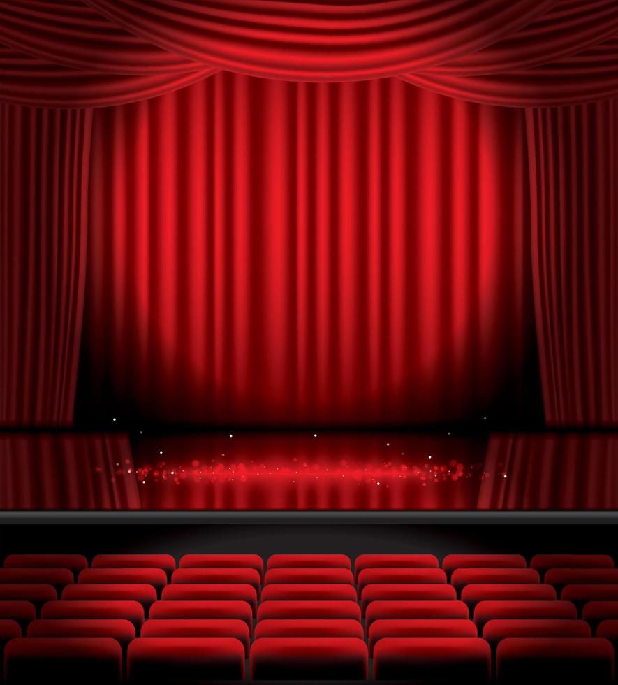 Open Red Curtains with Seats and Copy Space. vector