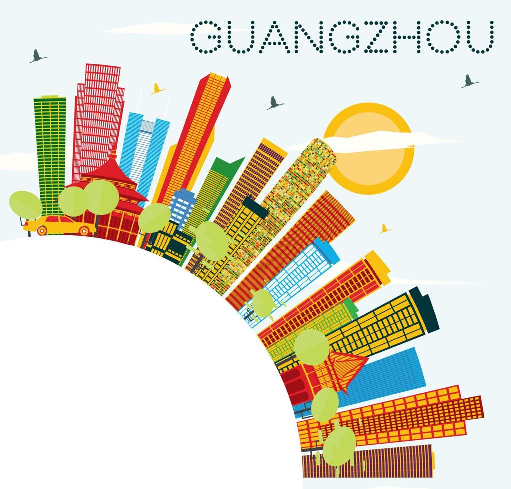 horizonte de guangzhou con edificios de color, cielo azul y espacio para copiar. vector