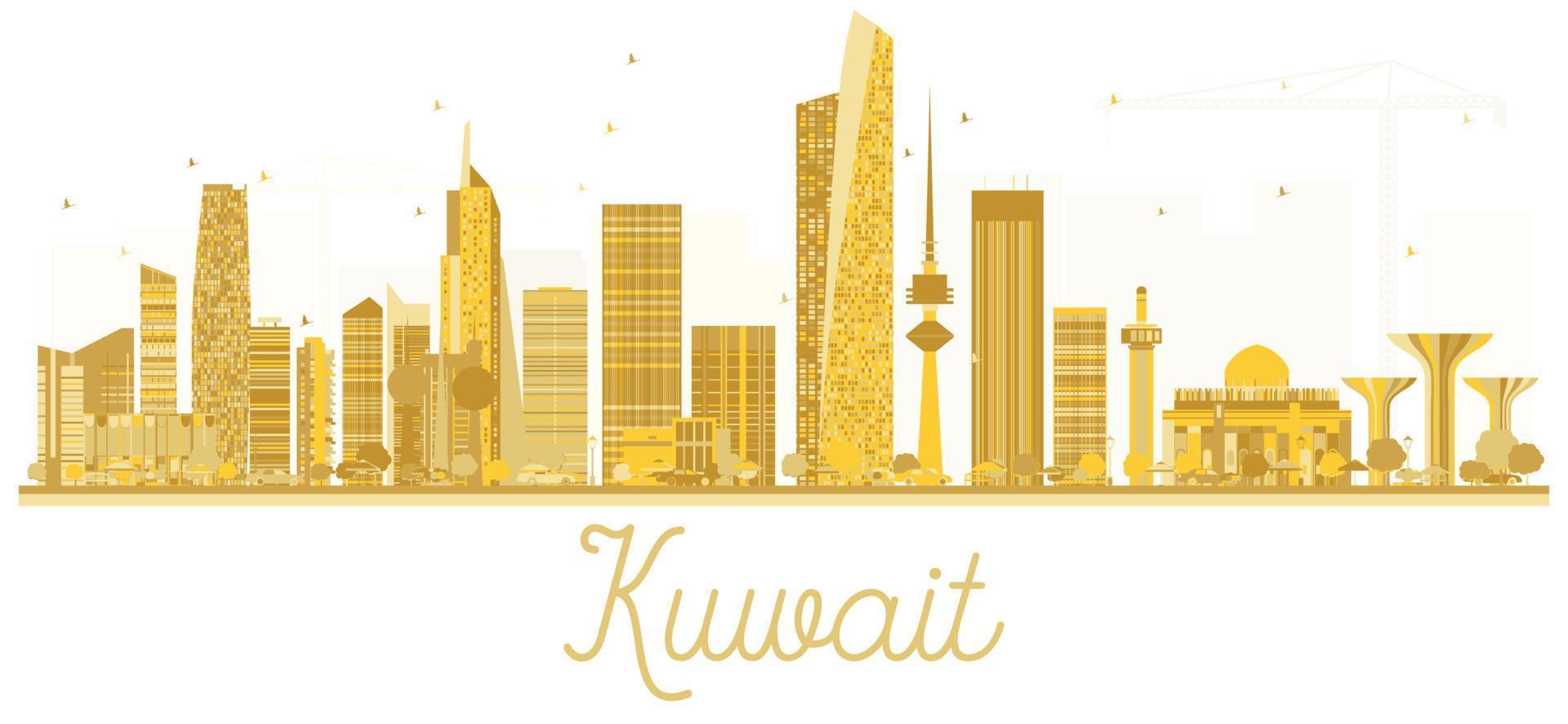 Kuwait City skyline golden silhouette. vector