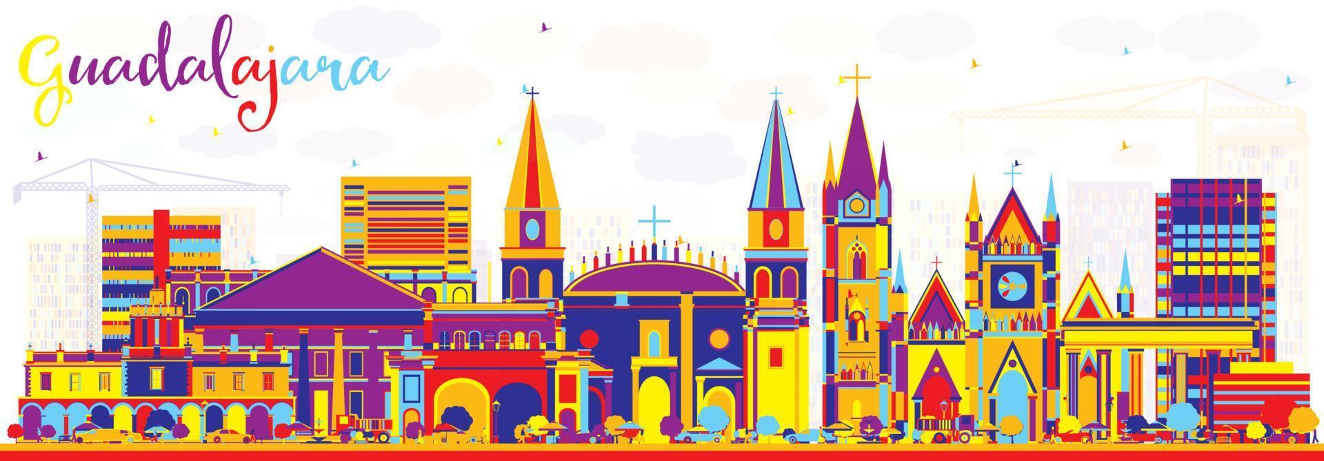 Abstract Guadalajara Mexico City Skyline with Color Buildings. vector