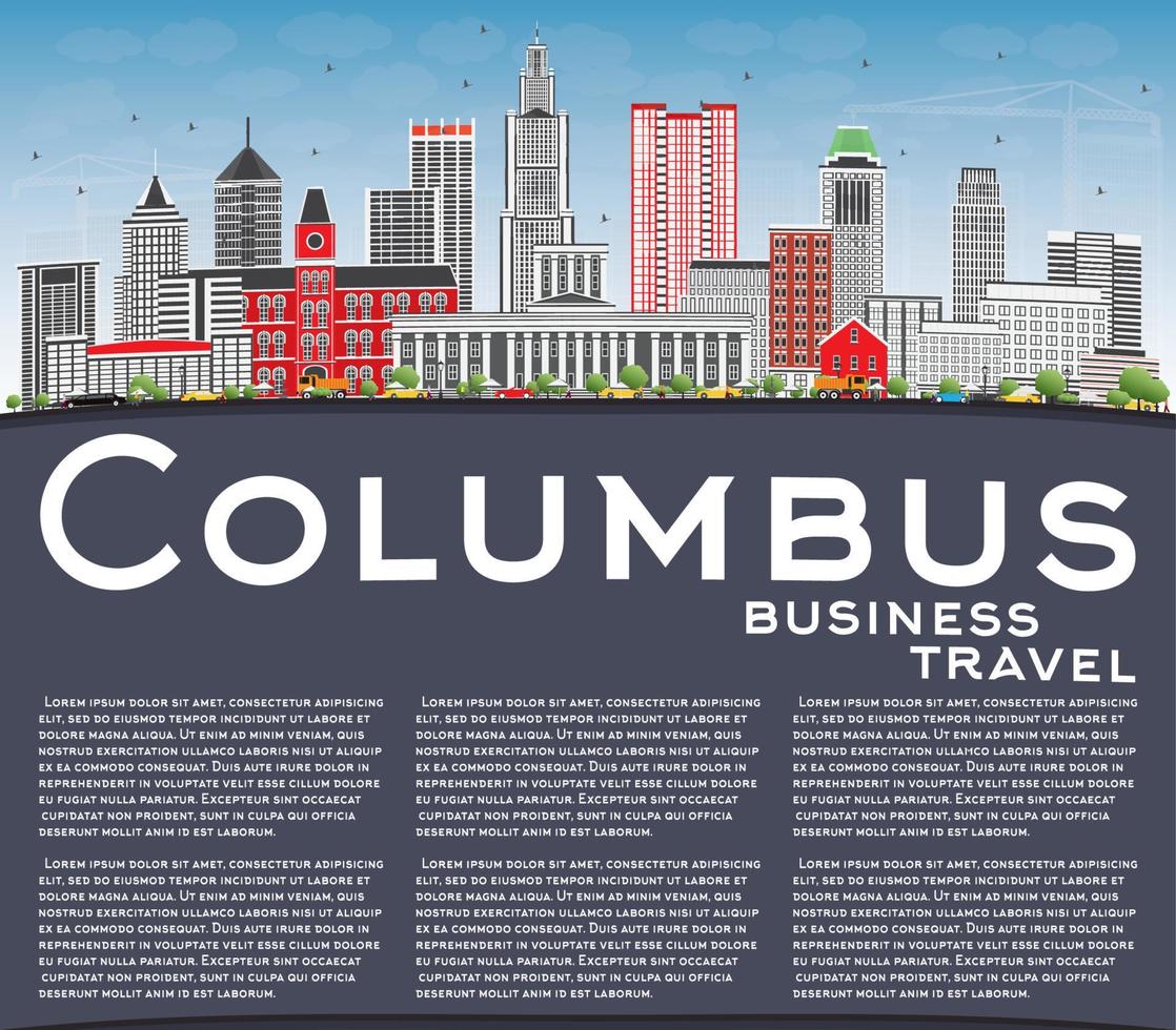 Columbus Skyline with Gray Buildings, Blue Sky and Copy Space. vector