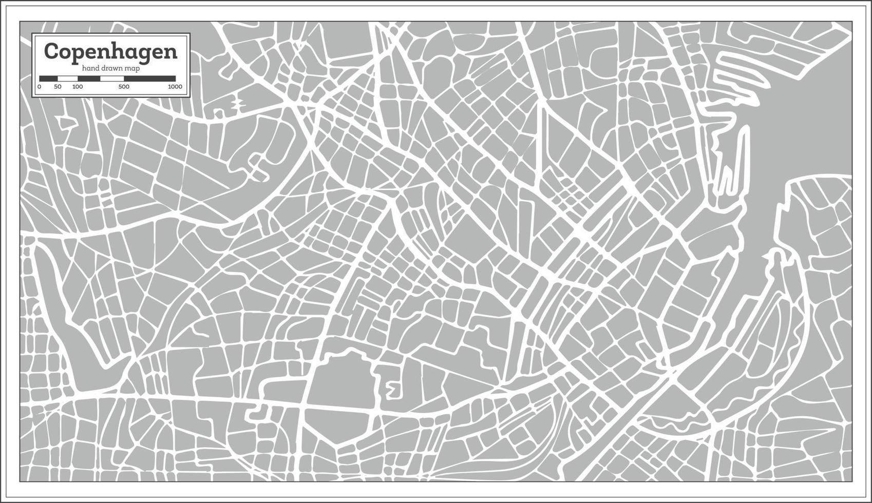 mapa de copenhague en estilo retro. dibujado a mano. vector