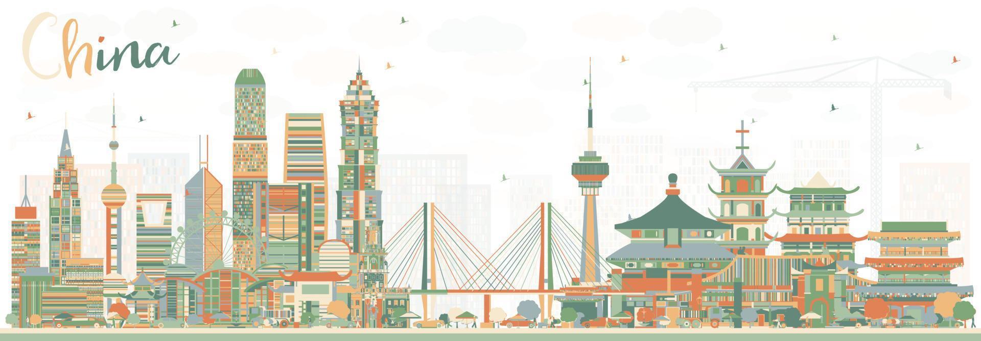 horizonte de la ciudad china. monumentos famosos en china. ilustración vectorial vector