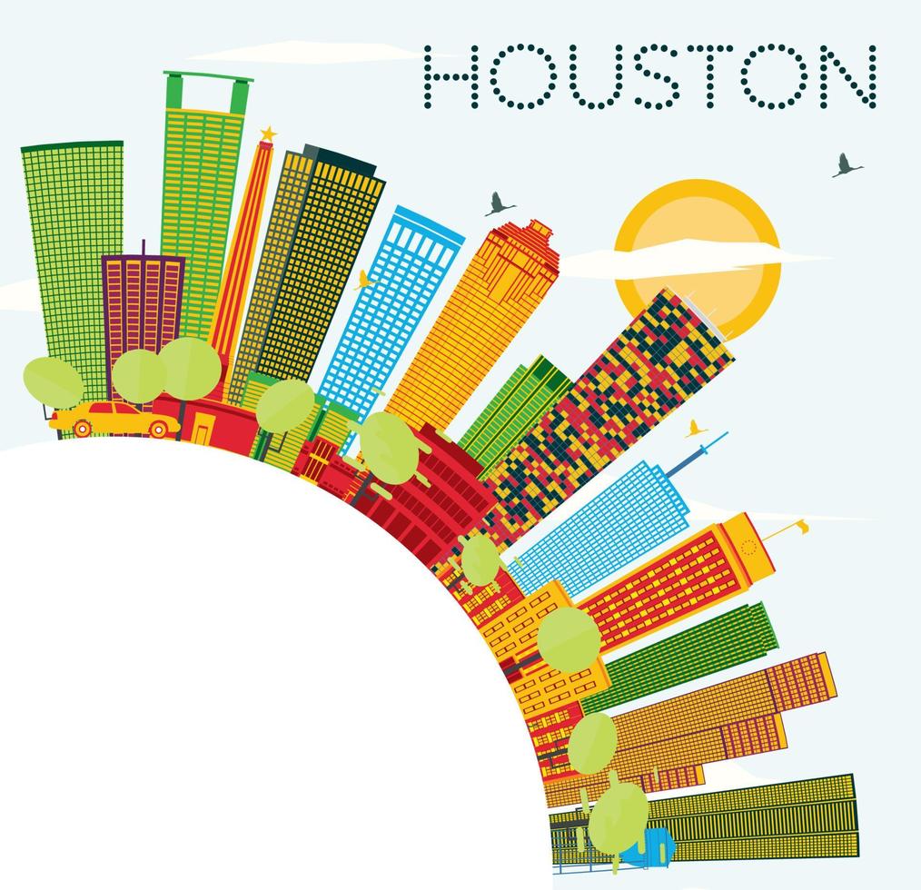 Houston Skyline with Color Buildings, Blue Sky and Copy Space. vector