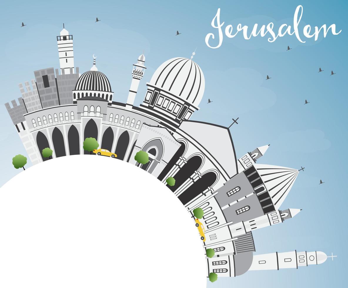 Jerusalem Skyline with Gray Buildings, Blue Sky and Copy Space. vector
