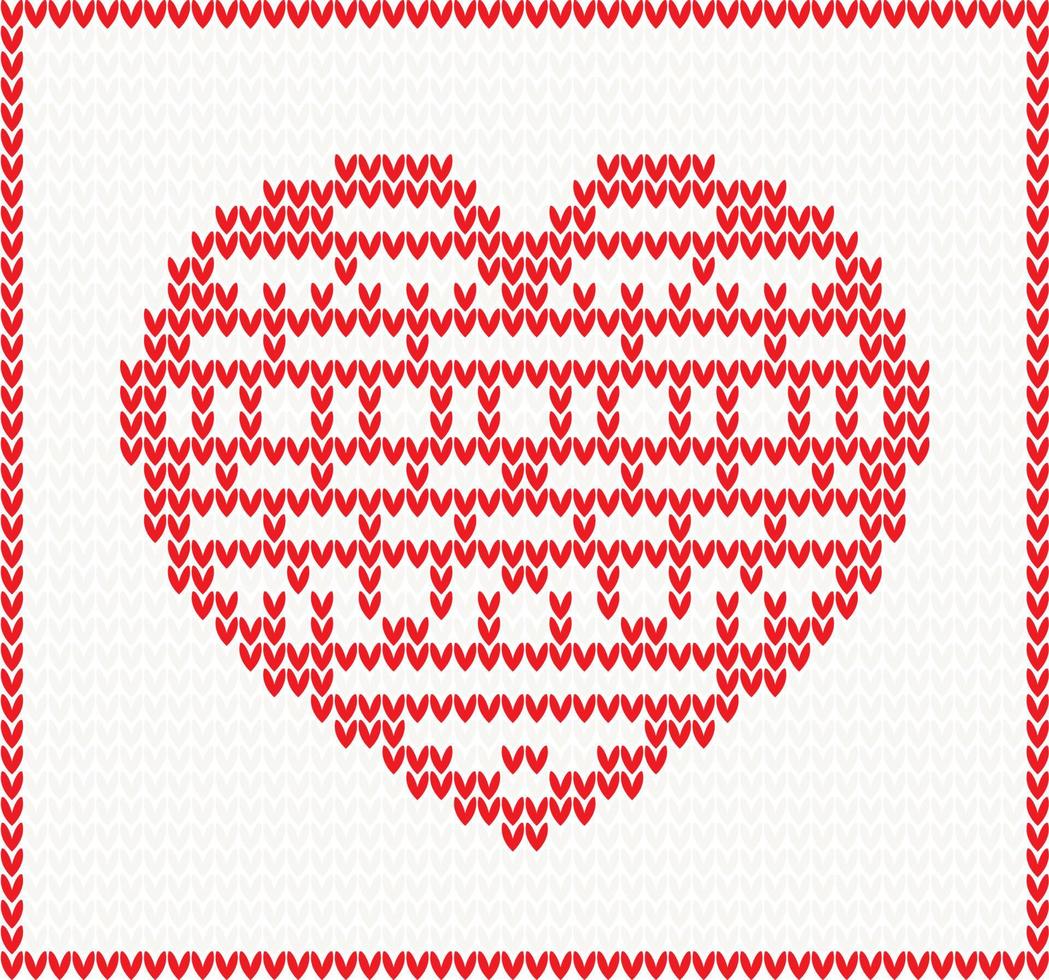 Knitted Pattern with Red Heart. vector