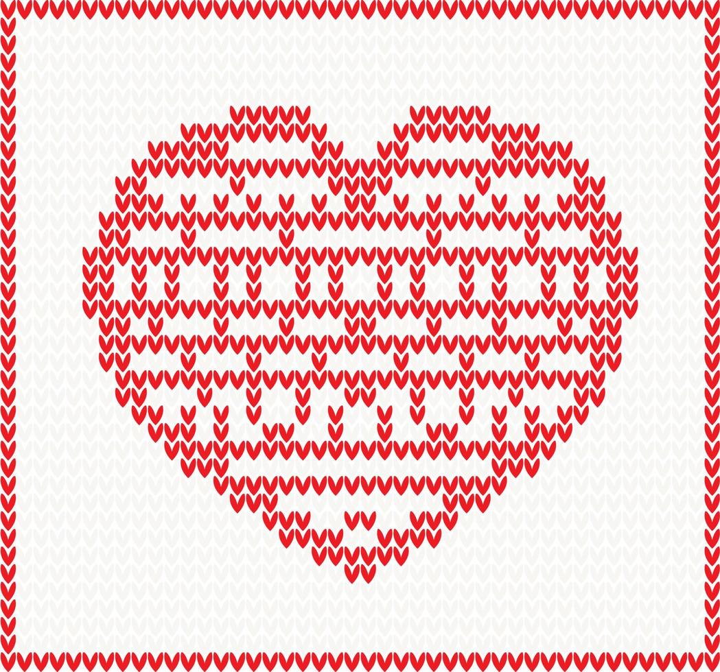 Knitted Pattern with Red Heart. vector