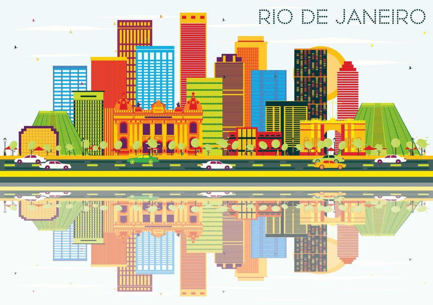 horizonte de río de janeiro con edificios de color, cielo azul y reflejos. vector