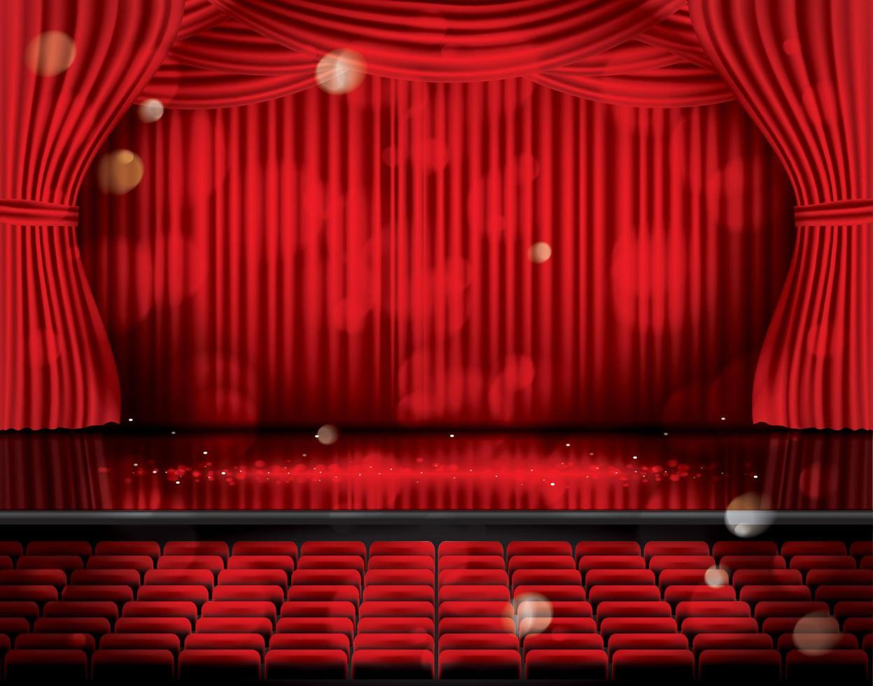 Open Red Curtains with Seats and Copy Space. vector