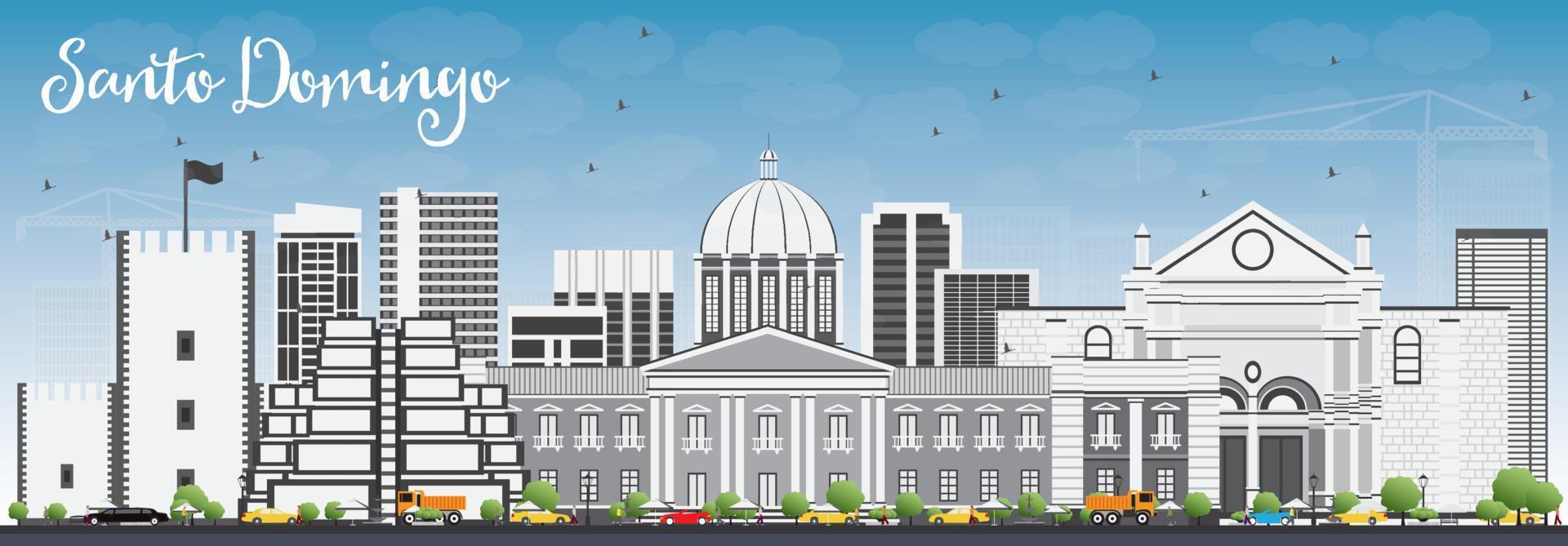 Santo Domingo Skyline with Gray Buildings and Blue Sky. vector