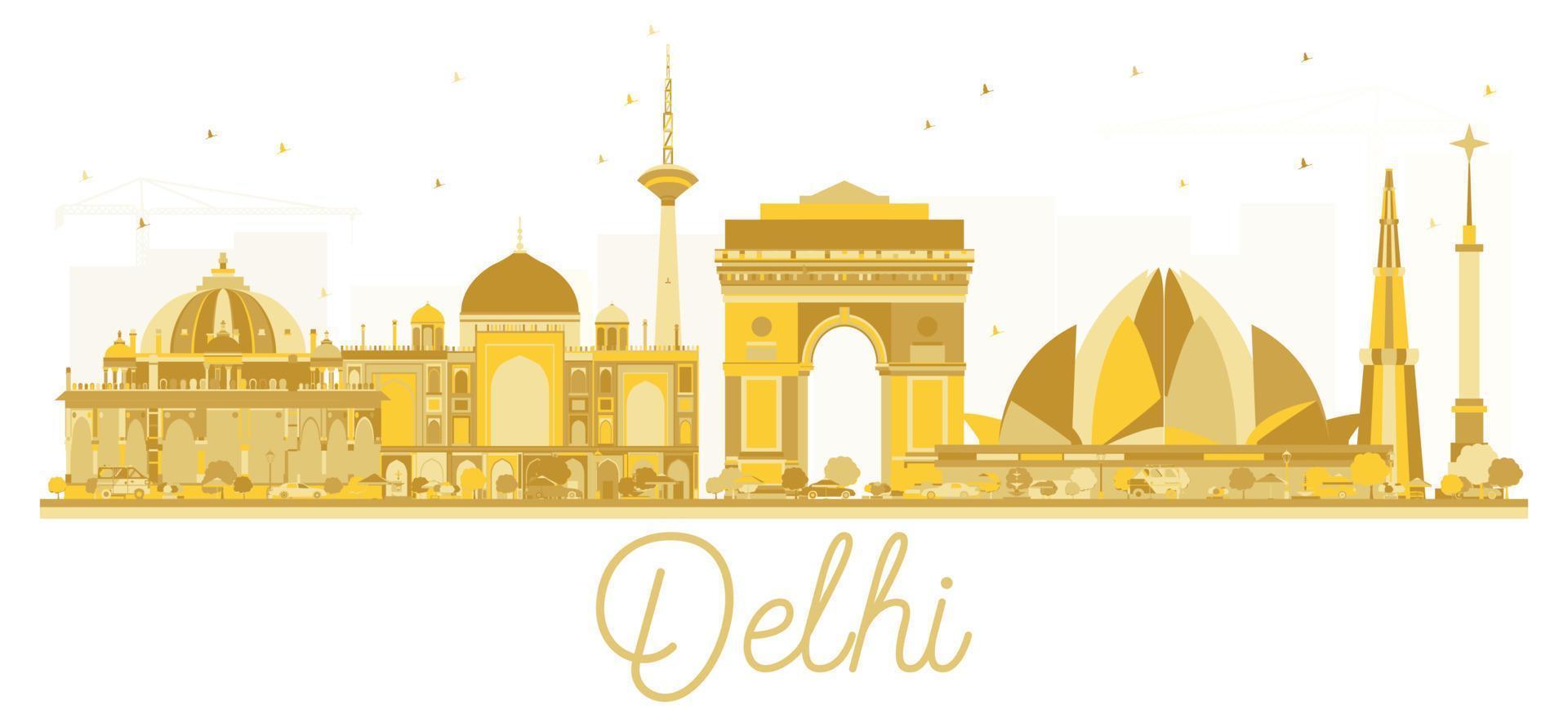 silueta dorada del horizonte de la ciudad de delhi india. vector