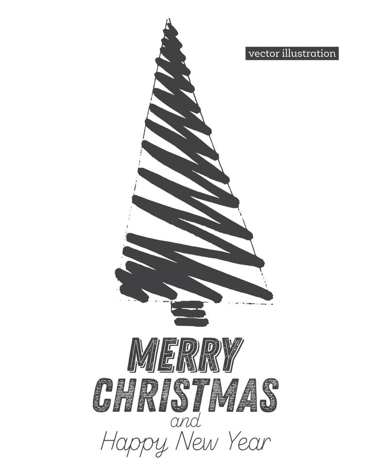 Christmas Tree Sketch Isolated on White Background. Merry Christmas. vector