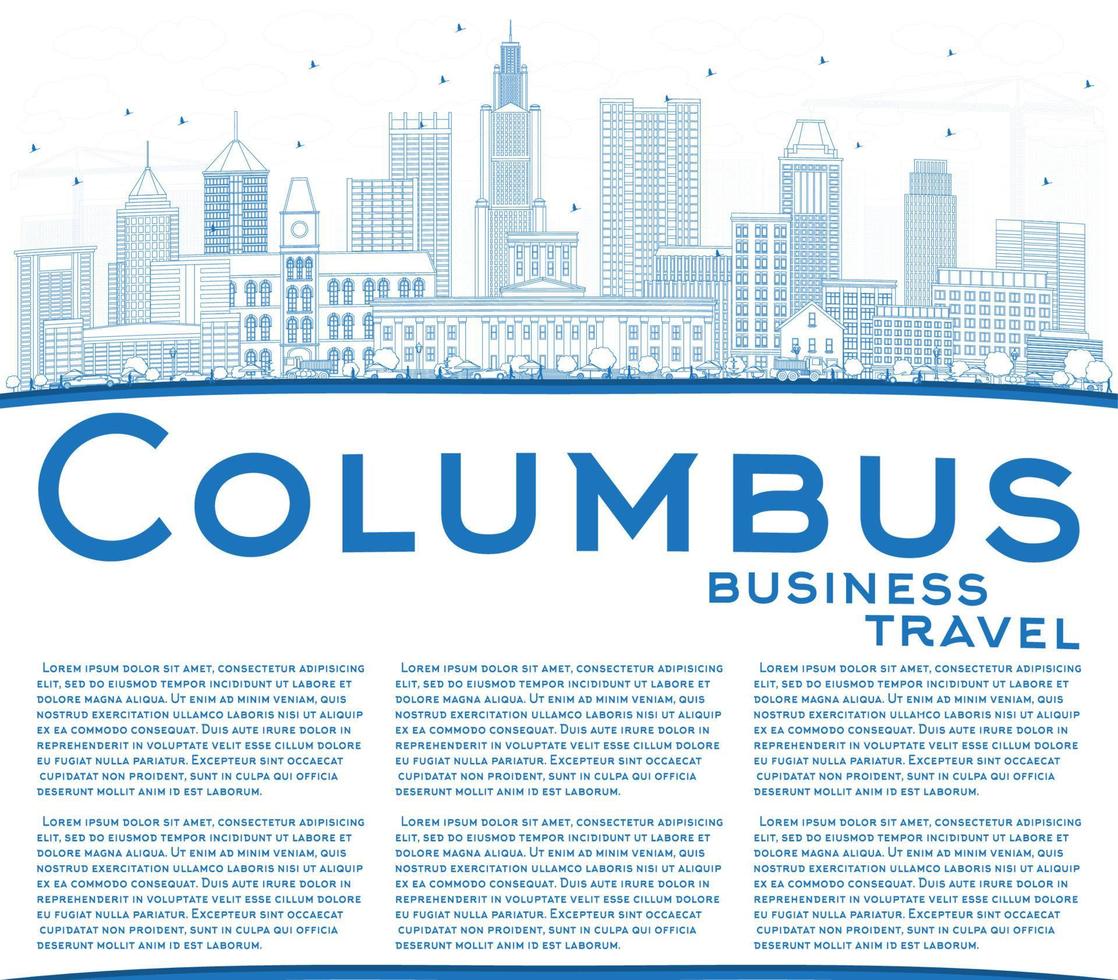 delinear el horizonte de columbus con edificios azules y espacio de copia. vector