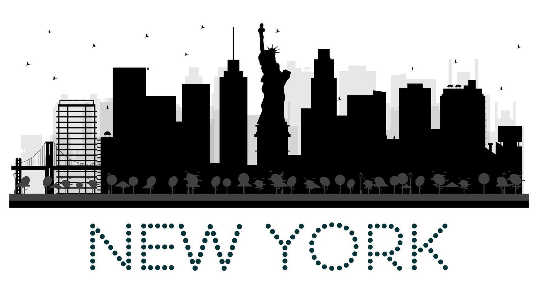 silueta en blanco y negro del horizonte de la ciudad de nueva york. vector