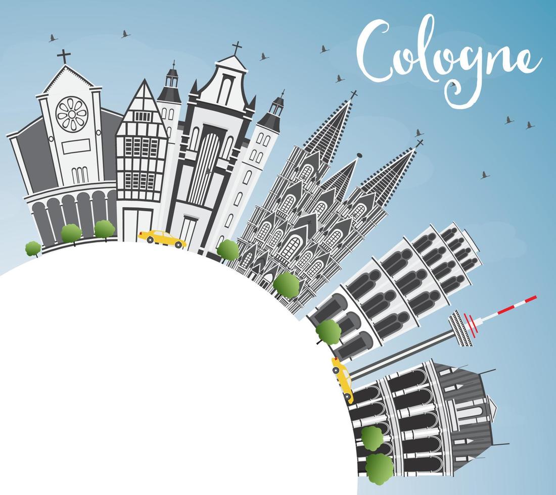 Cologne Skyline with Gray Buildings, Blue Sky and Copy Space. vector