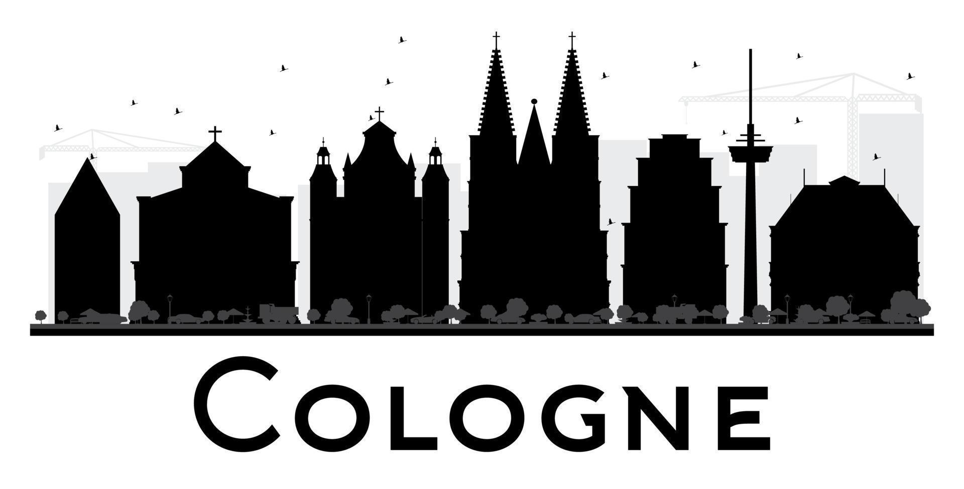 Silueta en blanco y negro del horizonte de la ciudad de Colonia. vector