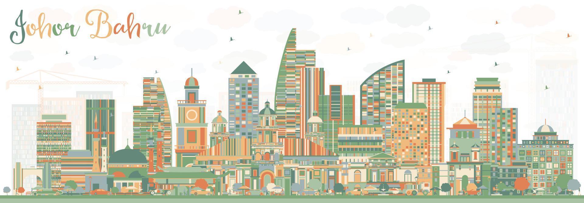 Johor Bahru Malaysia Skyline with Color Buildings. vector