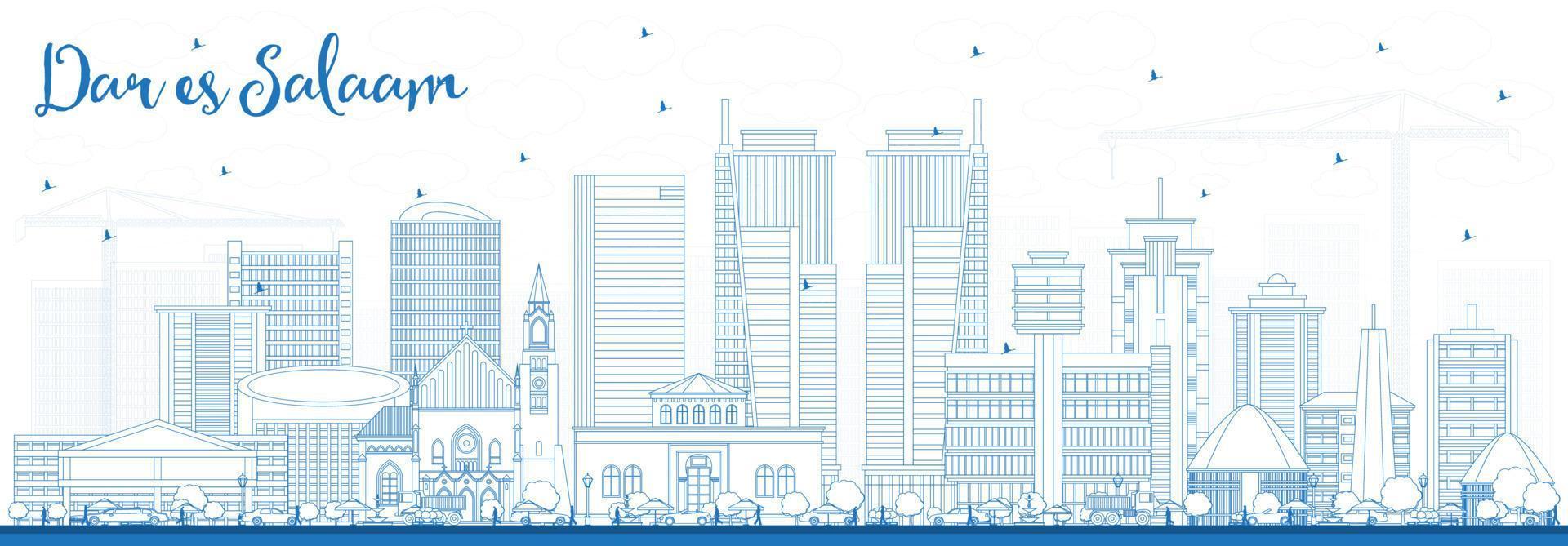 delinear el horizonte de dar es salaam tanzania con edificios azules. vector